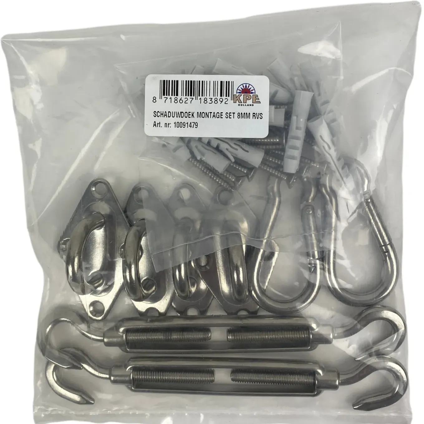 Montageset voor schaduwdoek 8mm RVS