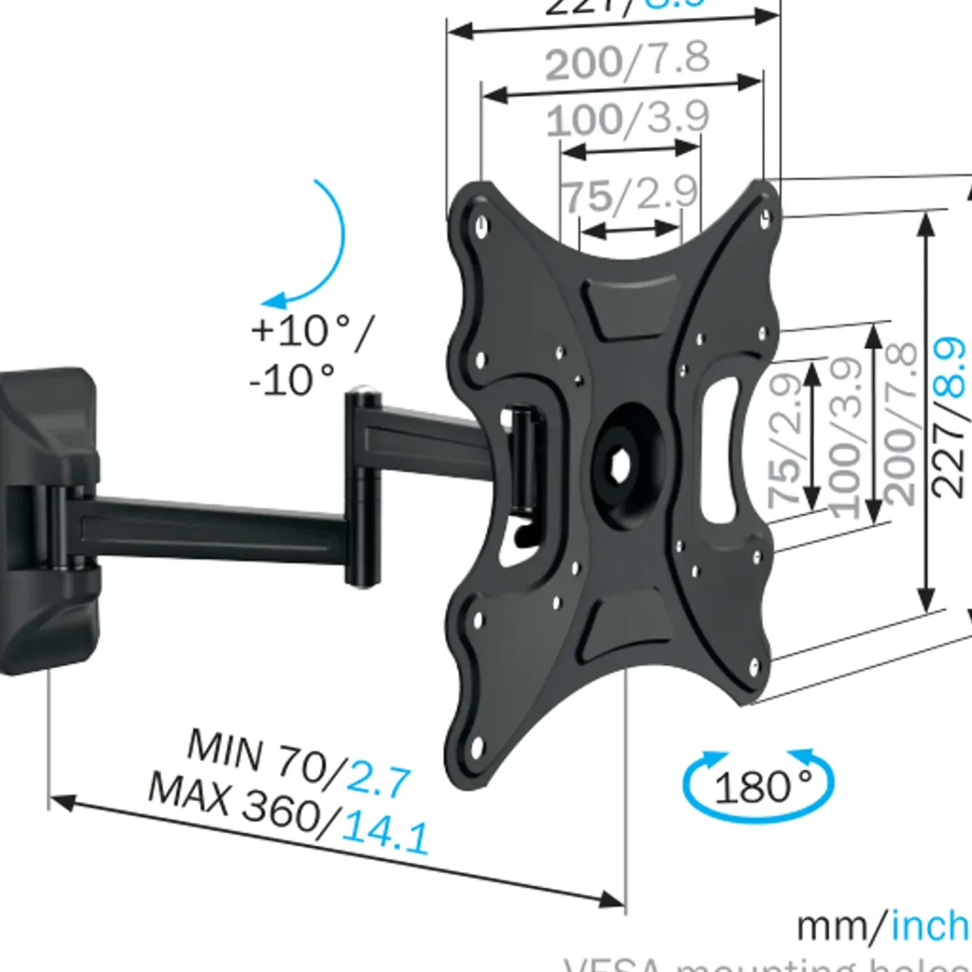 Mount Massive wand TV steun draaibaar MNT 108 zwart metaal 19 tot 40"