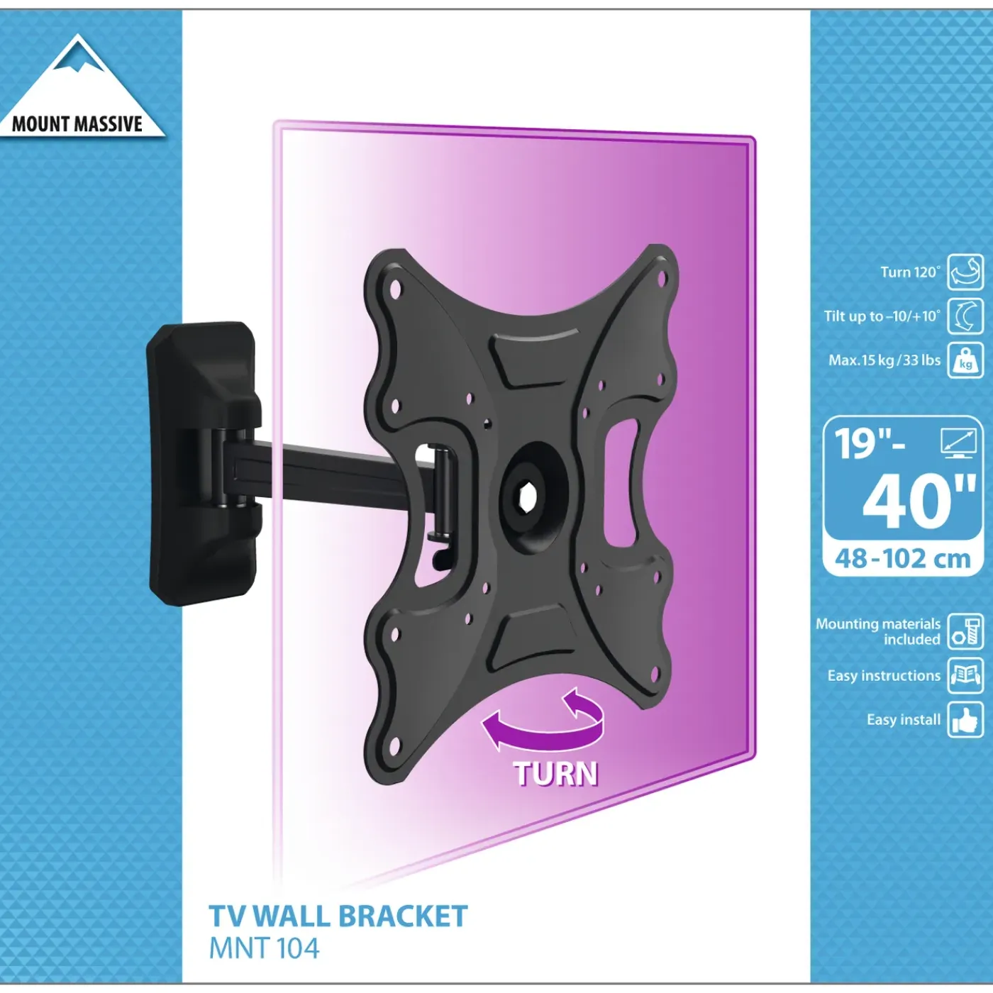 Mount Massive wand TV steun draaibaar MNT 104 zwart metaal 19 tot 40"