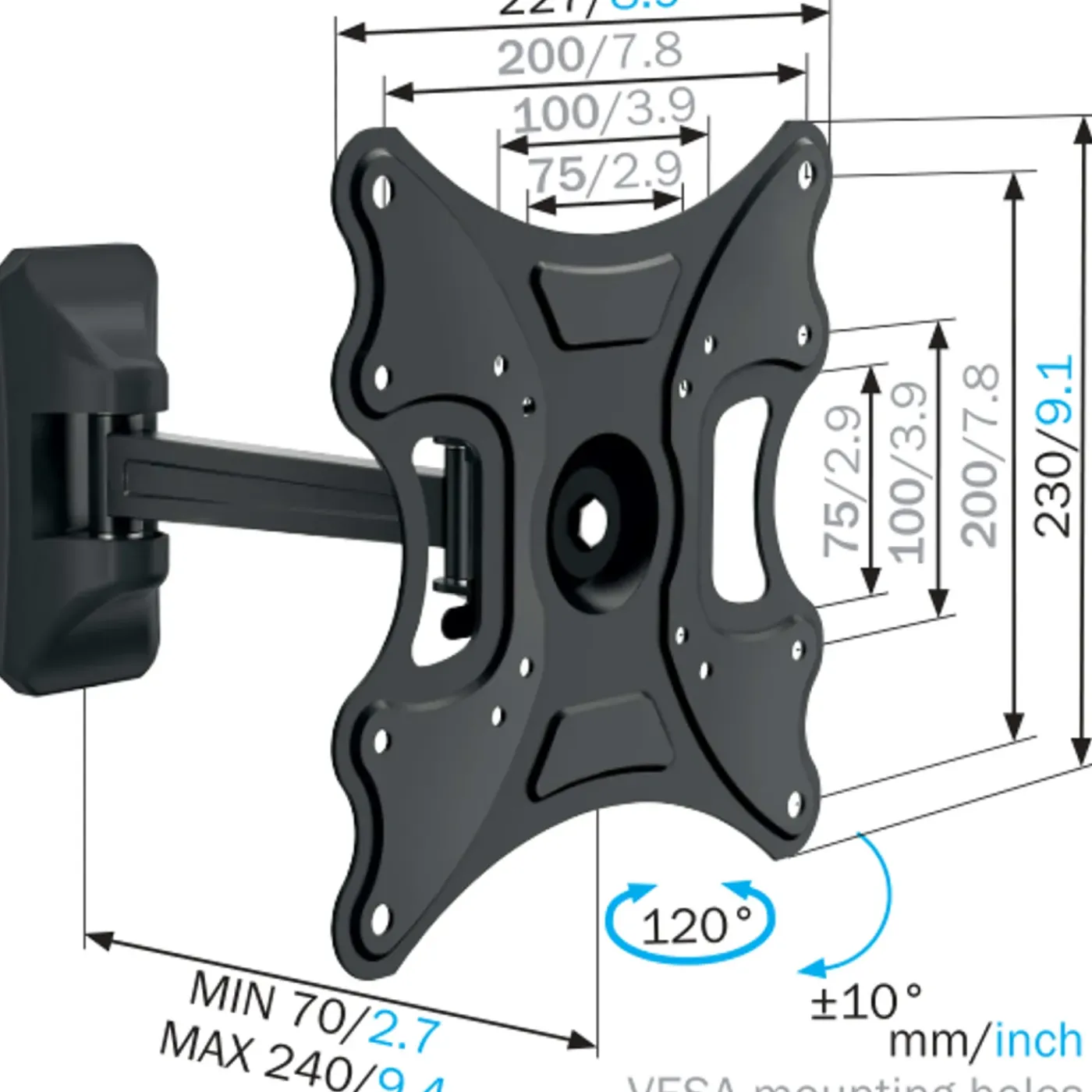 Mount Massive wand TV steun draaibaar MNT 104 zwart metaal 19 tot 40"