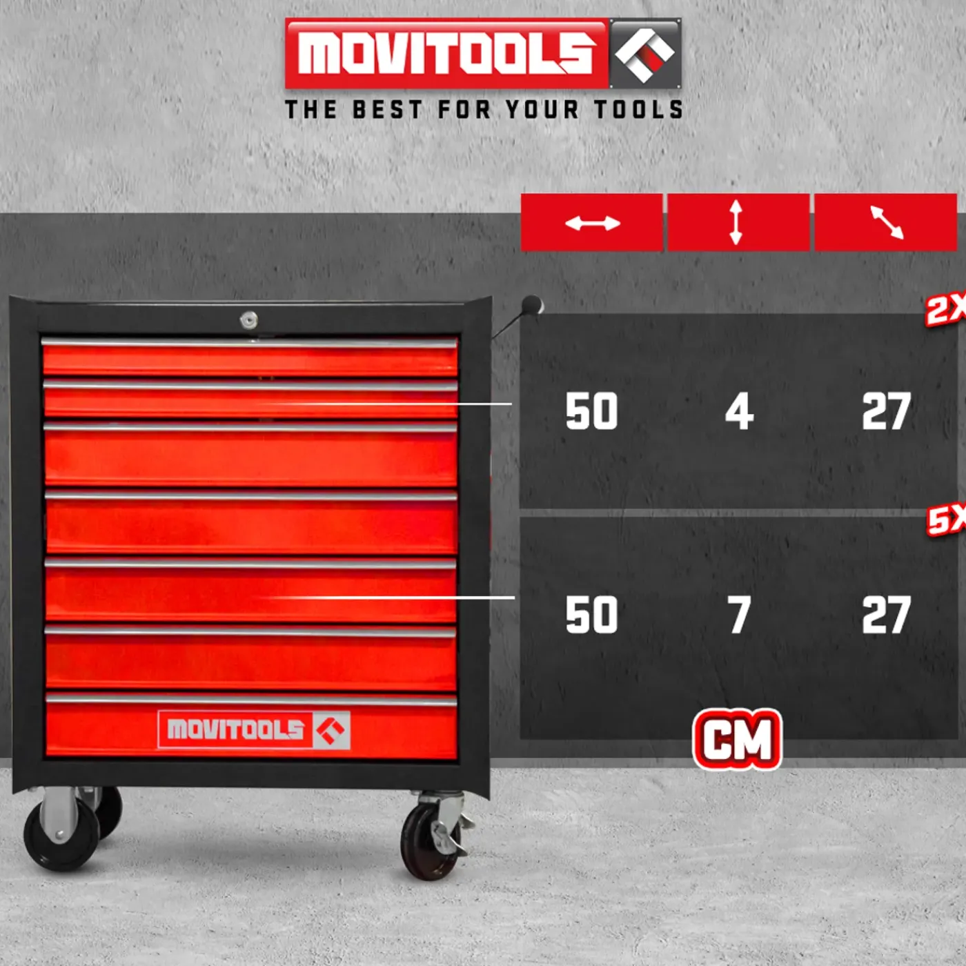 MOVITOOLS - Metalen Werkplaatswagen 7 Laden -