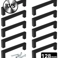Msqdesign - Handgrepen 128mm Zwart - 10 Stuks - Meubelgrepen-Kastgreep zwart