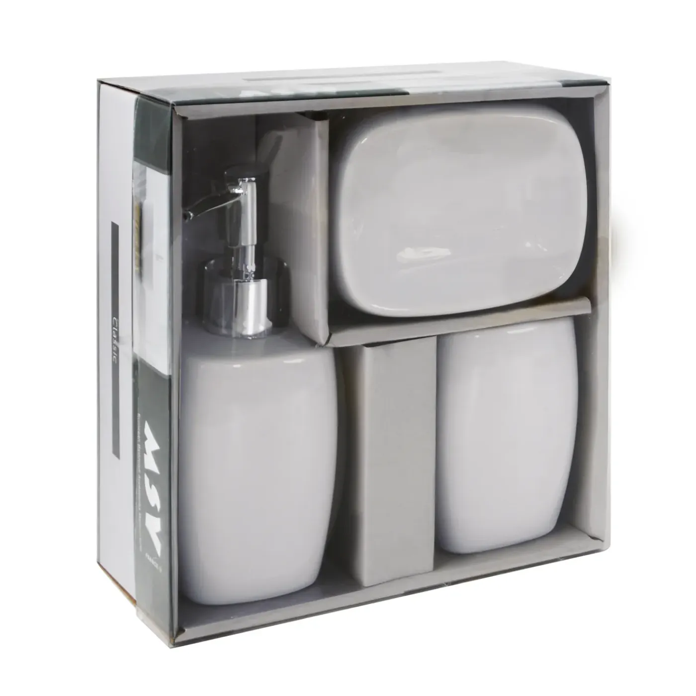 MSV 3-delige badkameraccessoireset keramiek Classic - Wit