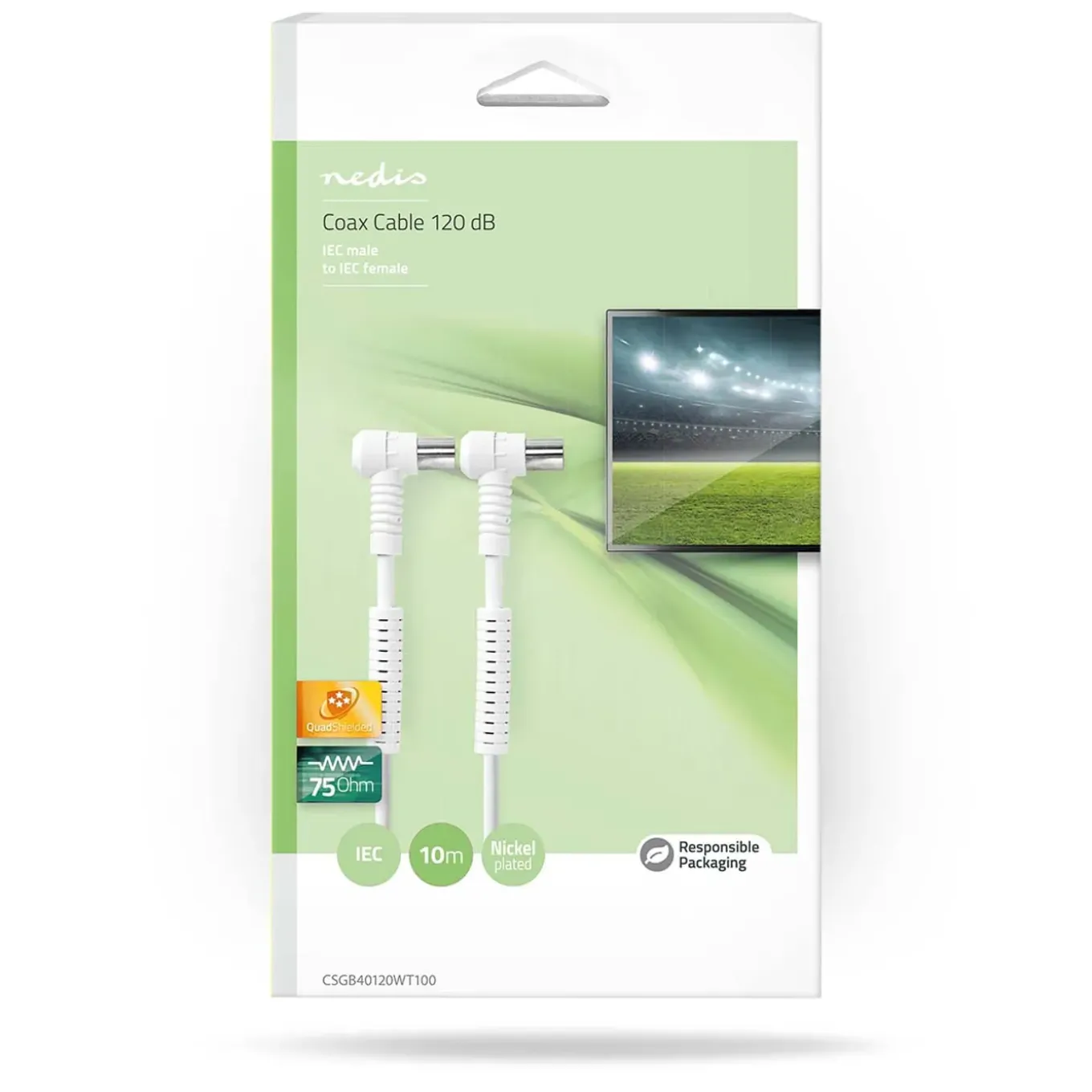 Nedis coaxkabel Fresh Green Box IEC (Coax) mannelijk - IEC (Coax) vrouwelijk 10m wit