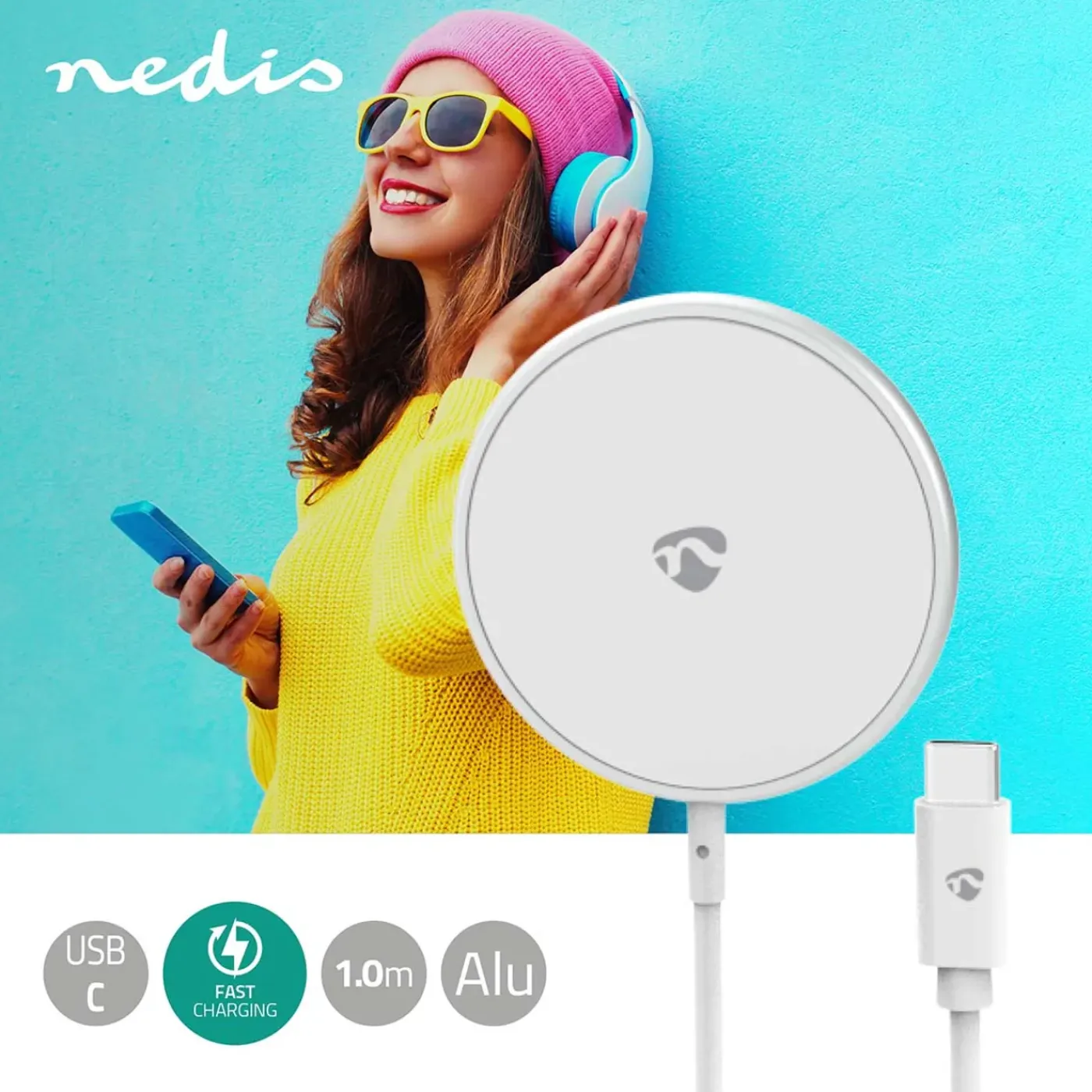 Nedis Draadloze Oplader - USB-C - 1m - metaal