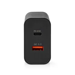 Nedis Oplader - PD (Power Delivery) naar QC3.0 (Quick Charge) - 65W - Zwart