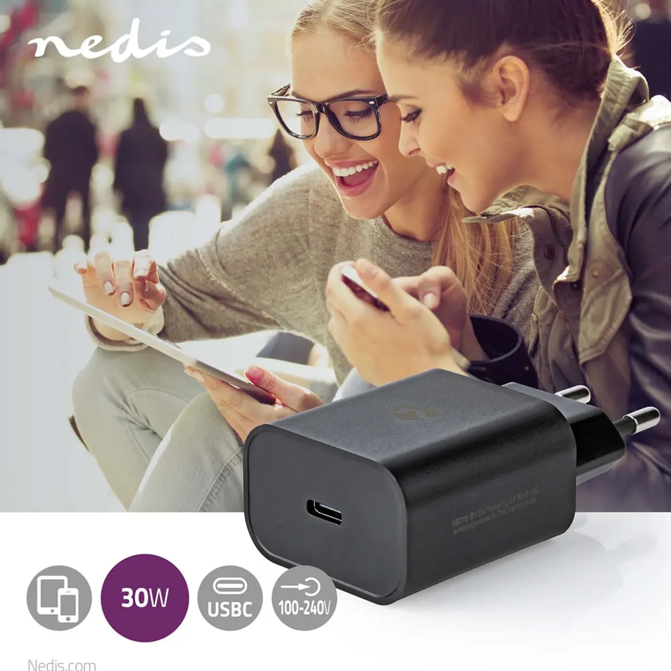 Nedis Oplader - USB-C Uitgang - 32W - Zwart
