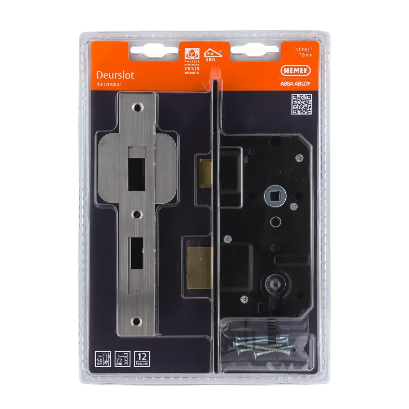 Nemef Insteekslot Veiligheidsslot Slot Voor Buitendeur 4139/17 - Zwart - 72mm