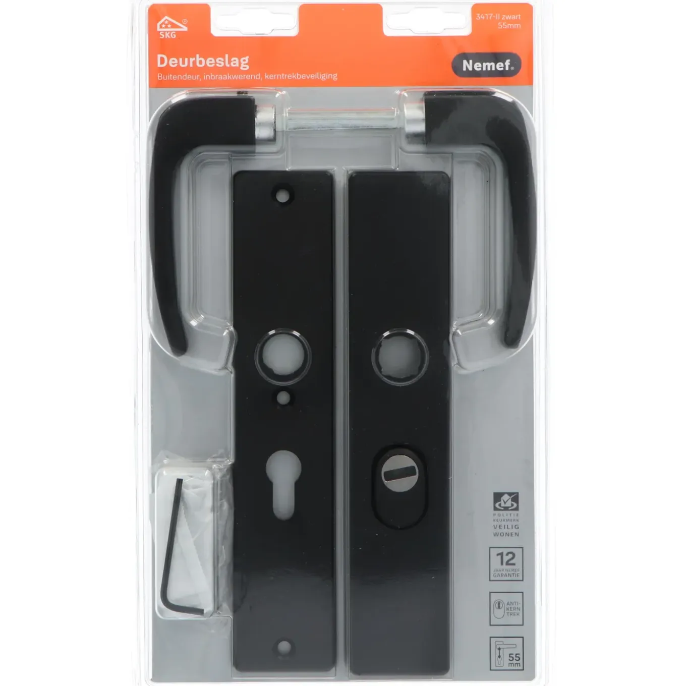 Nemef Veiligheidsbeslag voor Deur 3417-II - Aluminium Zwart - SKG*** Kerntrekbeveiliging - PC55mm