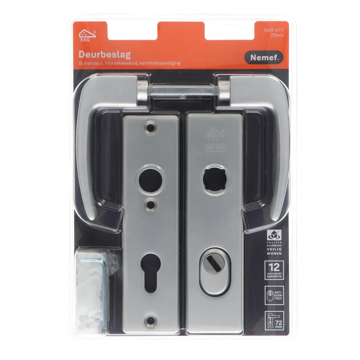 Nemef Veiligheidsbeslag voor Deur 3407-II - Aluminium Zilver - SKG*** Kerntrekbeveiliging - PC72mm