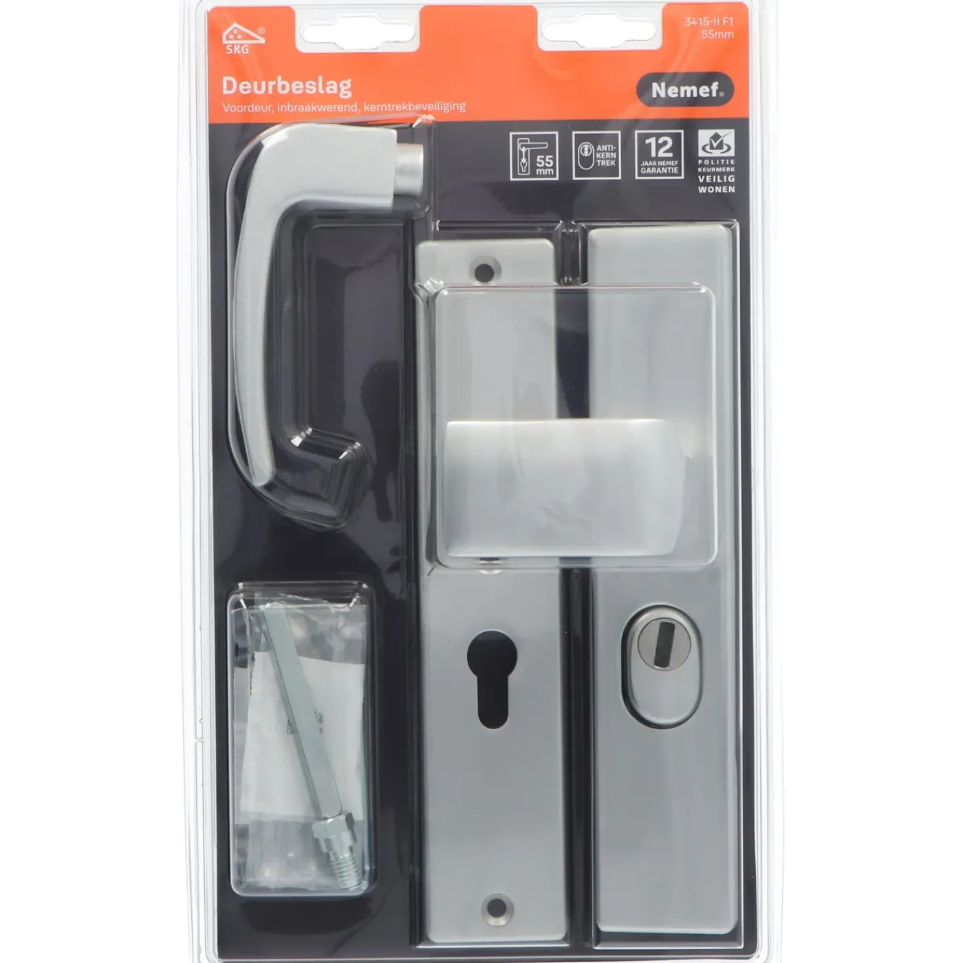 Nemef Veiligheidsbeslag voor Deur 3415-II - Aluminium Zilver - SKG***, Vaste Knop, Kerntrekbeveiliging - PC55mm