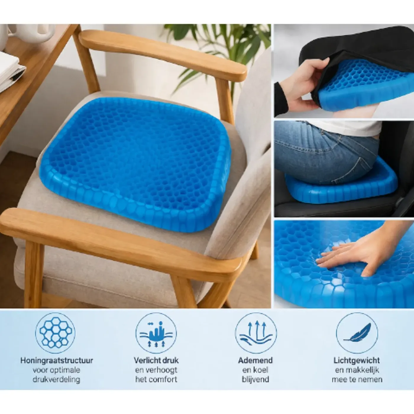 Nexxt Gel Zitkussen Ergonomisch Zwart 40 X 37 X 4 cm