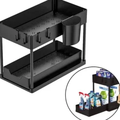 Nexxt Keukenkast Organizer 2 Lagen Met Uitschuifbare Lade En Accessoires - Zwart