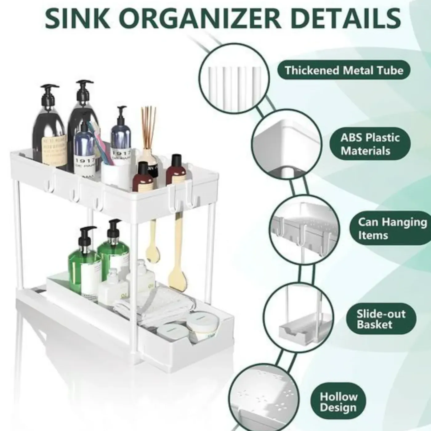 Organisateur Nexxt Keukenkast Organizer Voor Onder De Gootsteen 2-laags Wit 38 X 20,5 X - 33,5cm