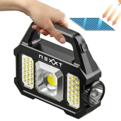 Nexxt Solar Flashlight Oplaadbare Zaklamp Met Zonnepaneel En Powerbank