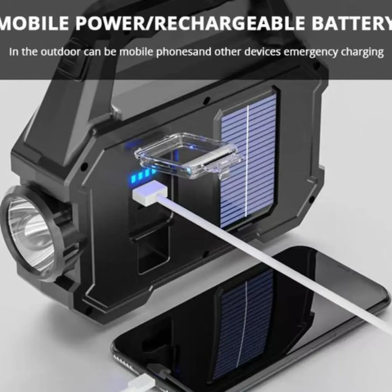 Nexxt Solar Flashlight Oplaadbare Zaklamp Met Zonnepaneel En Powerbank