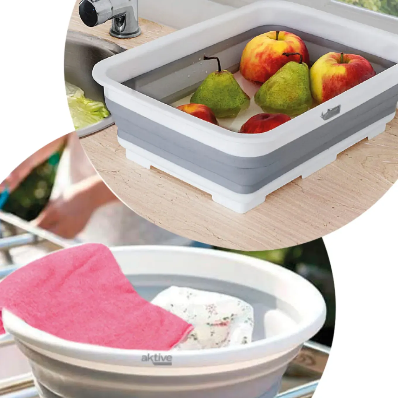 Nordix Opvouwbare Emmer Set Van 3 Afwasteil Camping Siliconen Sopemmer Grijs