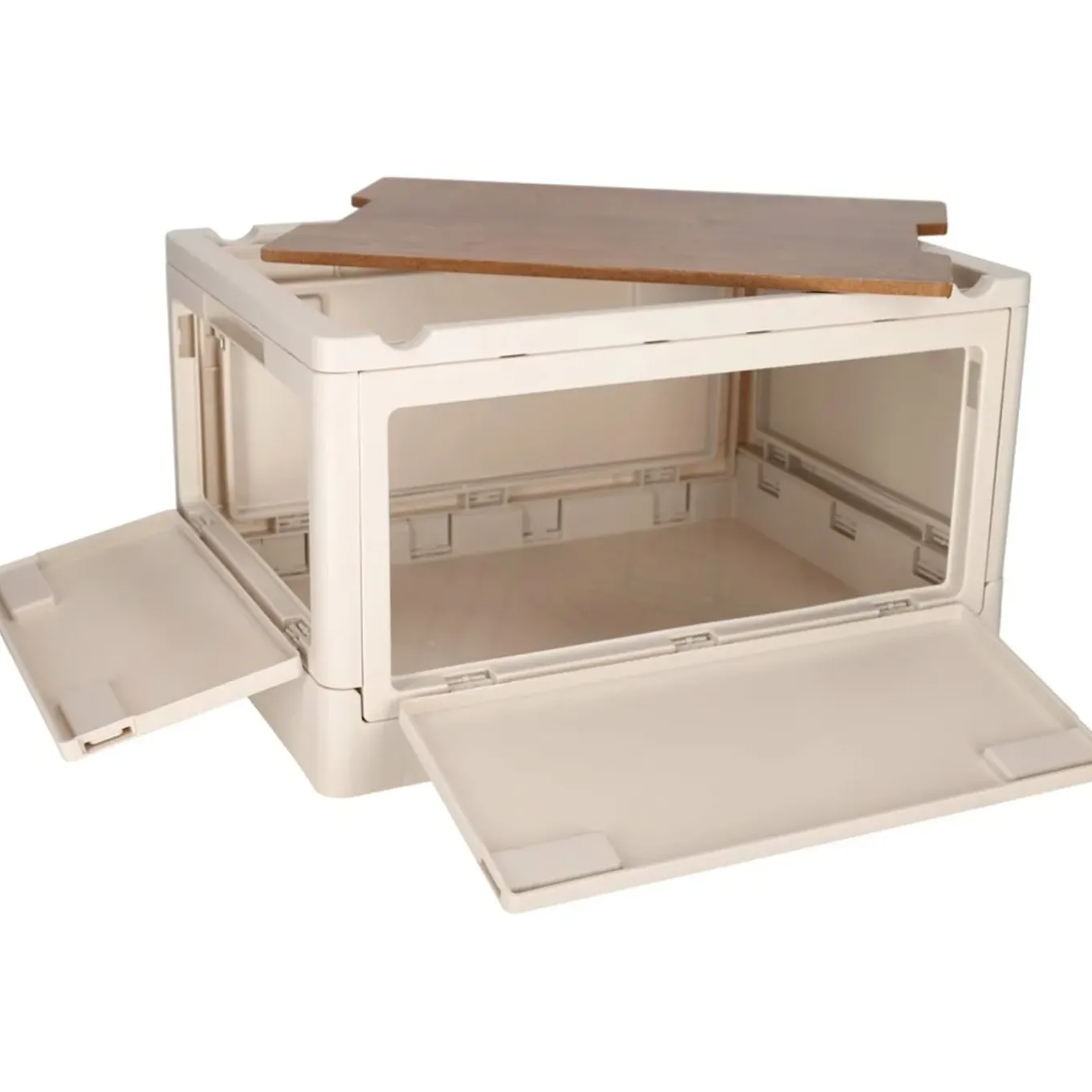 Norländer Opbergkrat Met Houten Deksel 33 Liter Off-white - 43,7 X 30,7 X 25 Cm