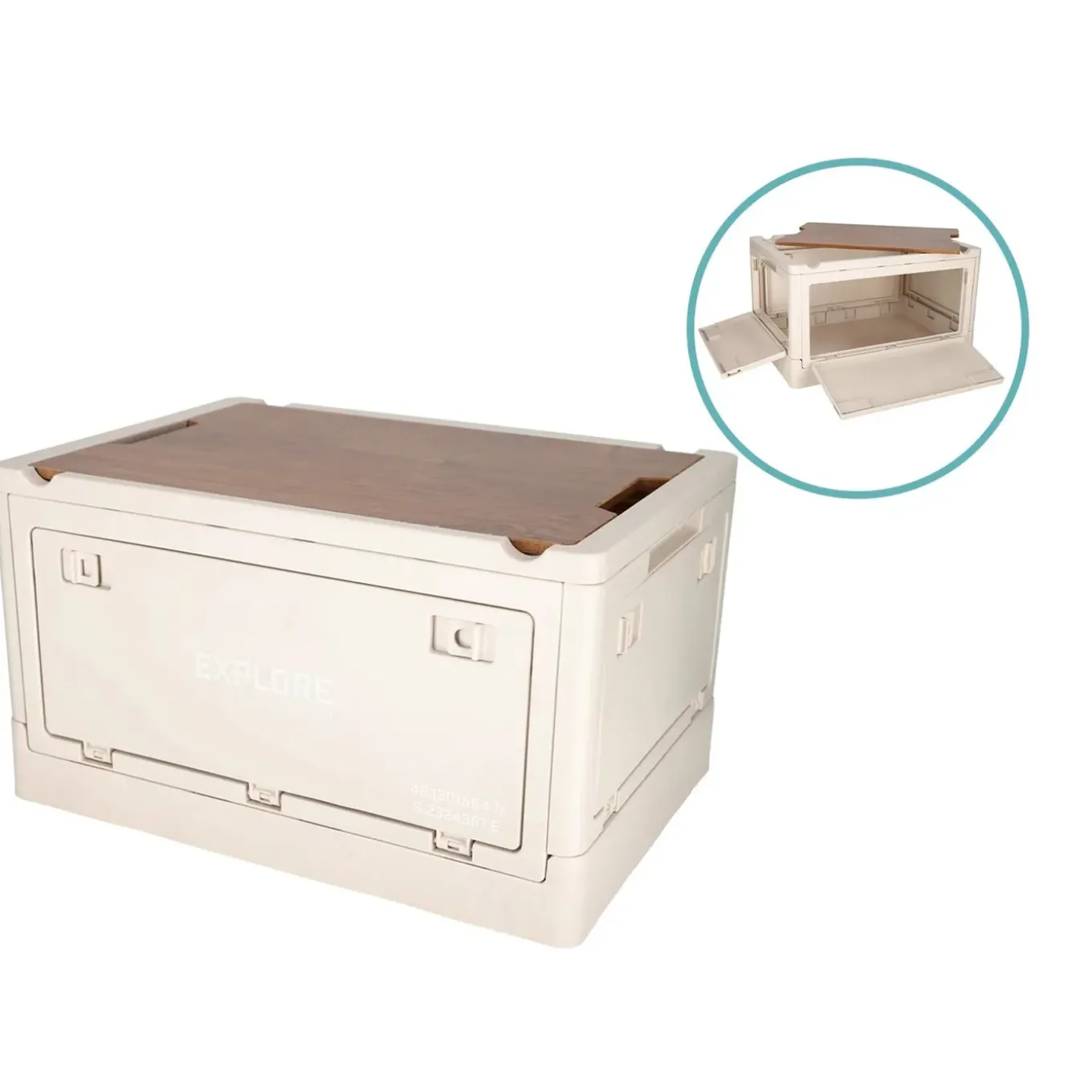 Norländer Opbergkrat Met Houten Deksel 33 Liter Off-white - 43,7 X 30,7 X 25 Cm