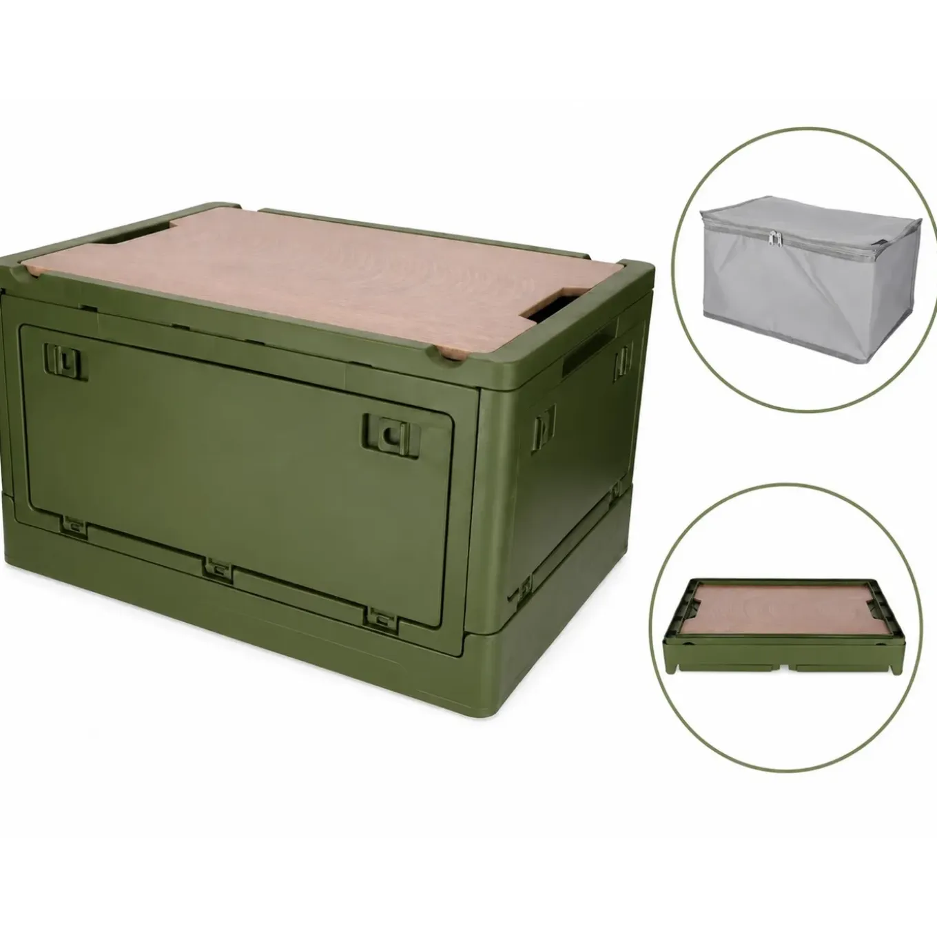 Norländer Opvouwbare Opbergkrat Met Houten Deksel En Koeltas 43,7 X 30,7 X - 25cm - Groen