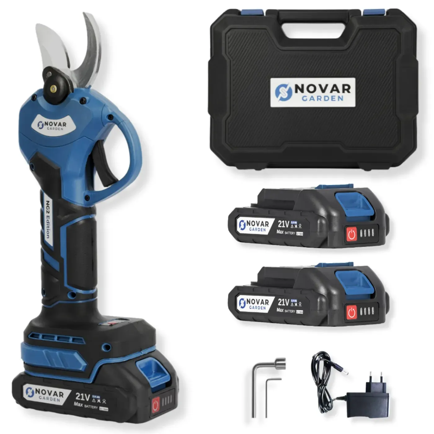 NovarGarden - Accu Snoeischaar NG2 - Blauw - Incl. Koffer & 2 Accu's