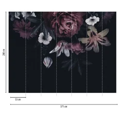 One Wall one Role Fotobehang Bloemmotief Zwart, Rood, Wit En Groen - 371 X 280 Cm - As-382791