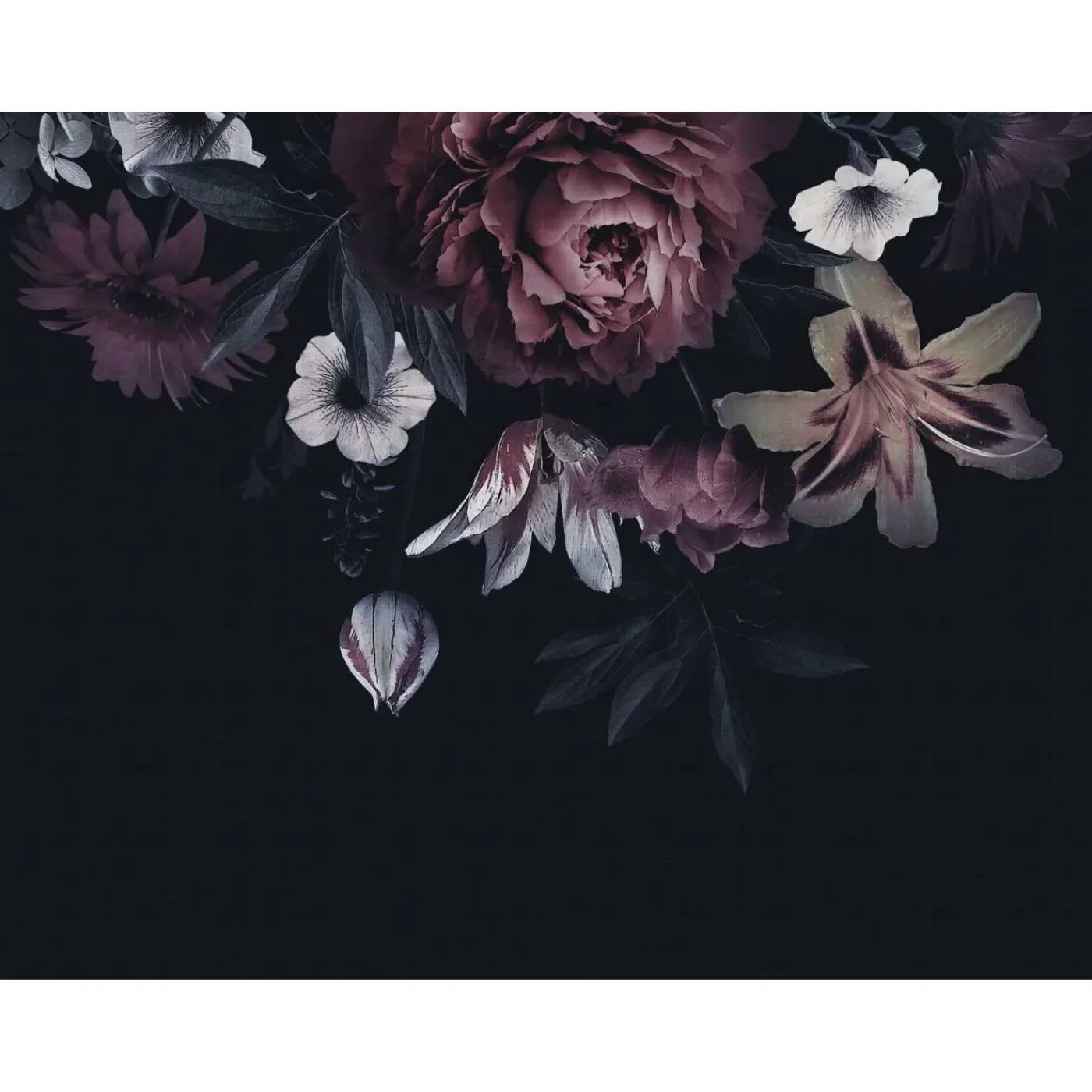 One Wall one Role Fotobehang Bloemmotief Zwart, Rood, Wit En Groen - 371 X 280 Cm - As-382791