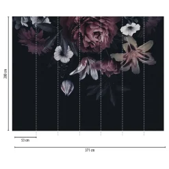 One Wall one Role Fotobehang Bloemmotief Zwart, Rood, Wit En Groen - 371 X 280 Cm - As-382791