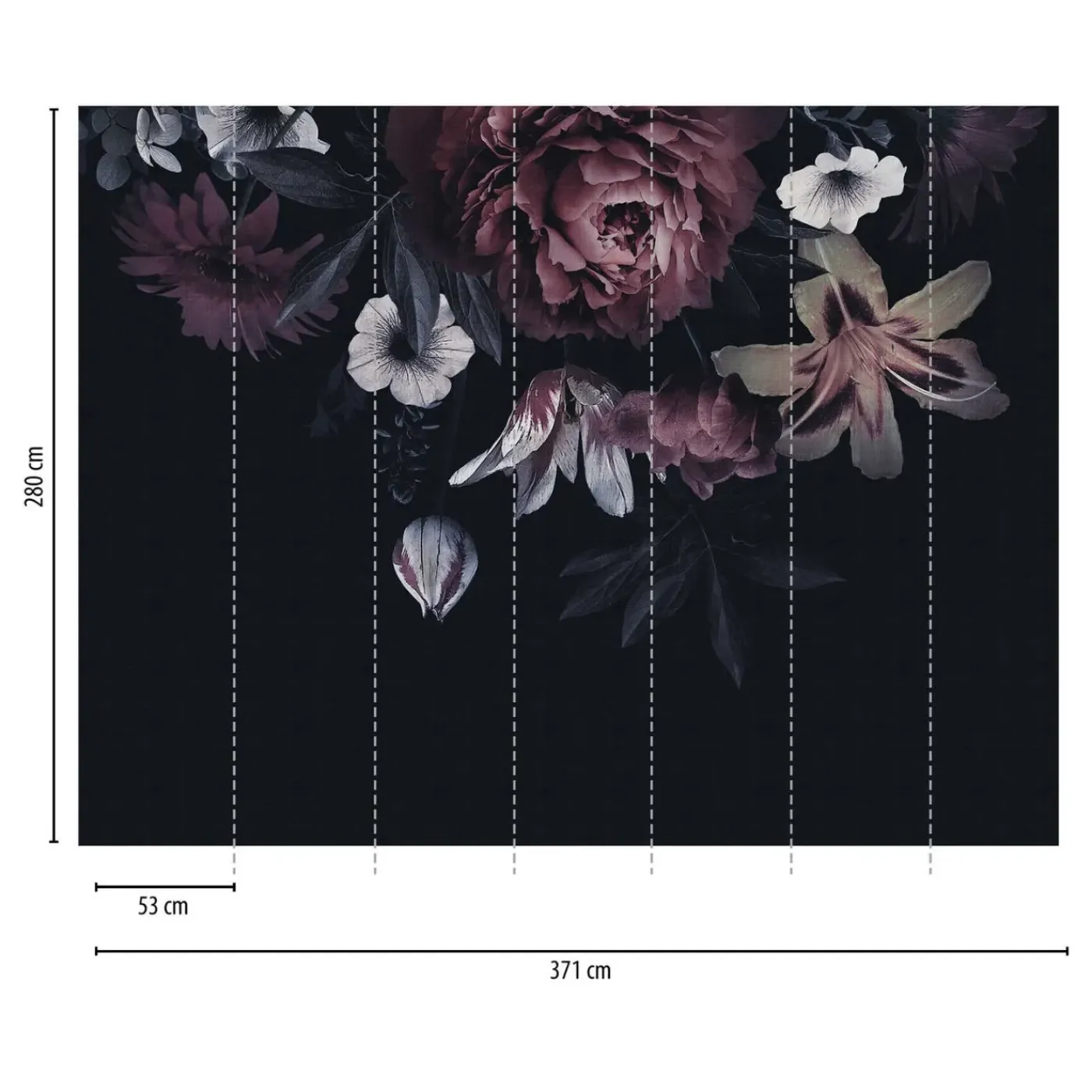 One Wall one Role Fotobehang Bloemmotief Zwart, Rood, Wit En Groen - 371 X 280 Cm - As-382791
