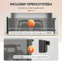 Pitt & Co. Oprolbaar Traphekje Zwart 140 cm – Veiligheidshek voor Kinderen en Dieren – Push & Twist