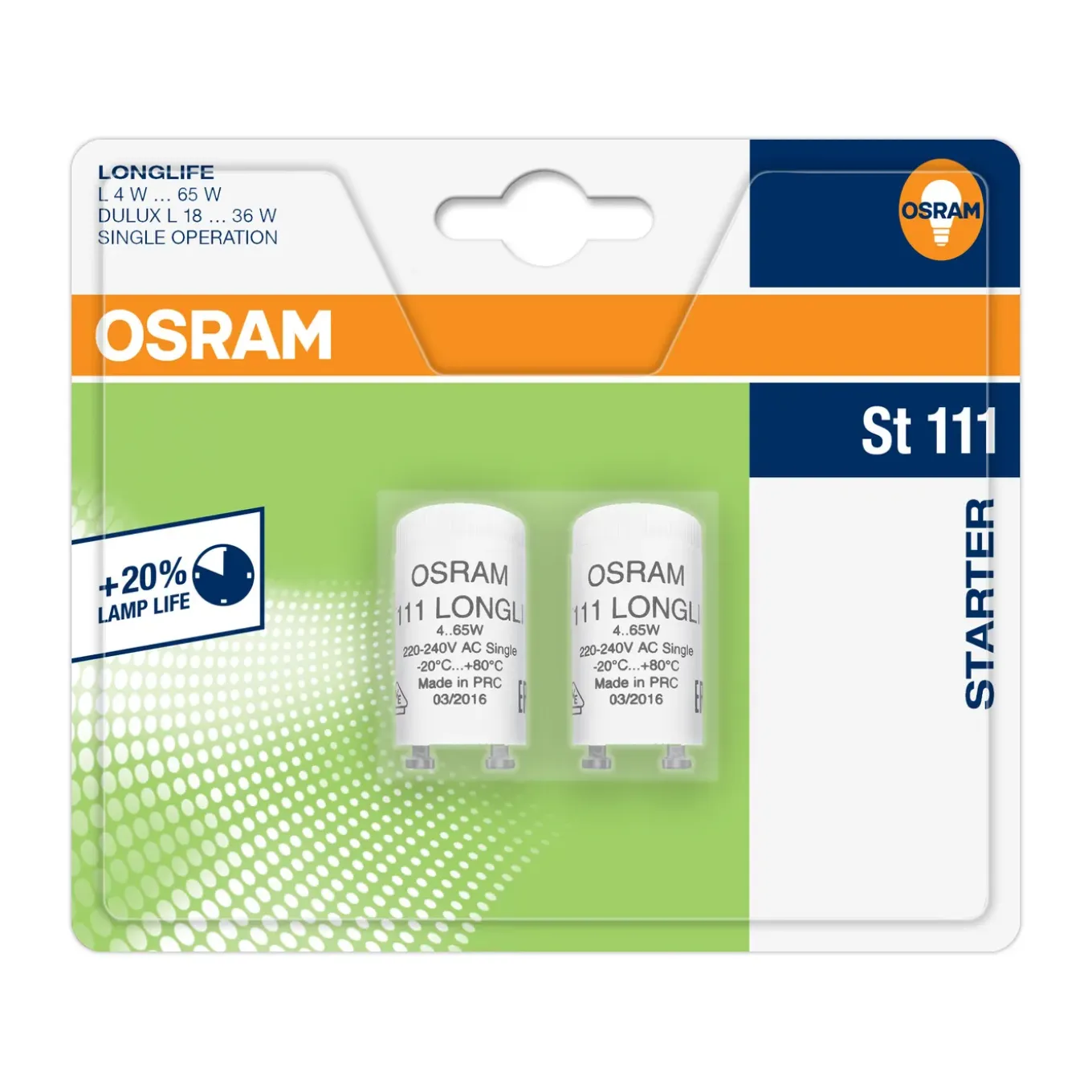 Osram Starter 111 Longlife enkelvoudige schakeling voor 230V AC set van 2