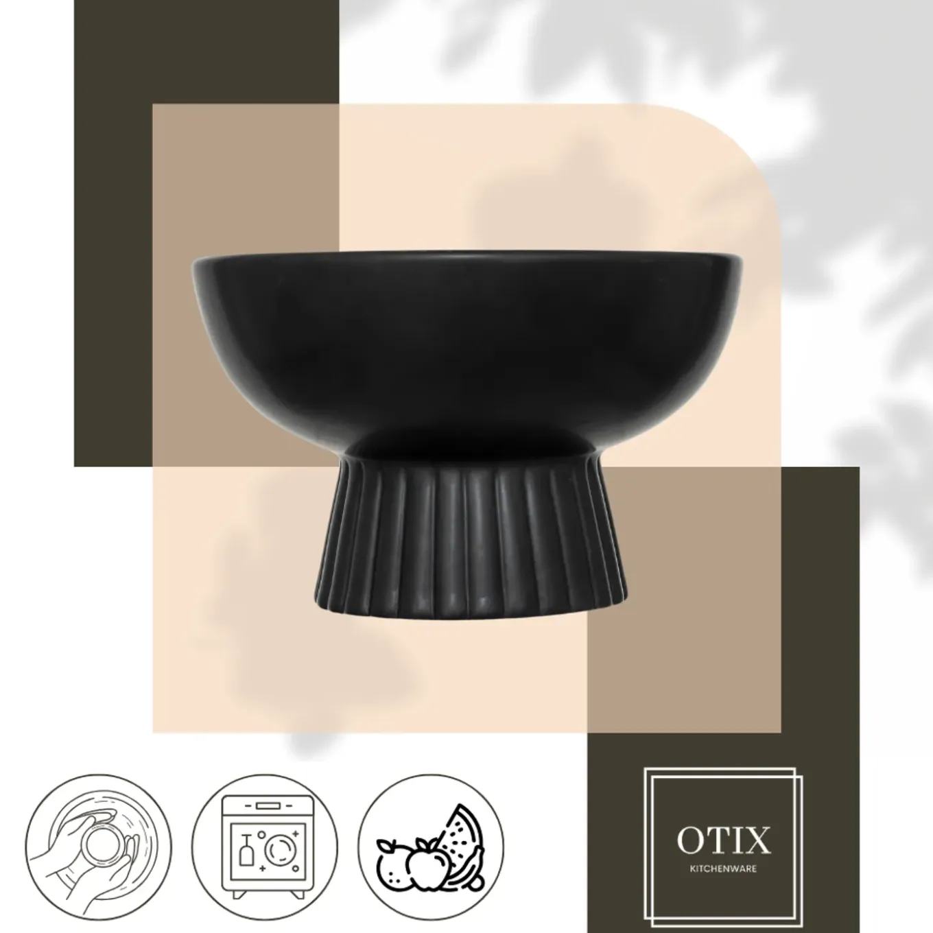 Otix Fruitschaal Fruitmand Decoratieschaal Ornament Bowl 22x14cm Zwart Keramiek Onyx