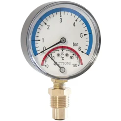 Ottone 80mm 1,6 BAR 120C thermo drukmeter G1/2 thermomanometer