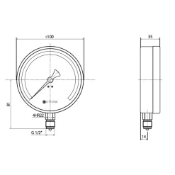 Ottone 100mm 4 BAR waterdruk meter zijdelingse aansluiting G1/2