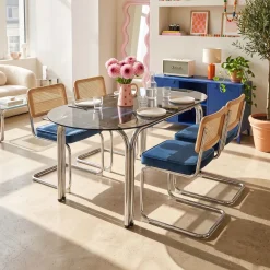 Oviala Lewis Ovale Eettafel Van Metaal En Gehard Glas Voor 6 Personen Zwart