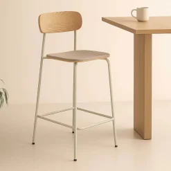 Oviala Lexy Set Van 2 Beige Houten Hoge Stoelen