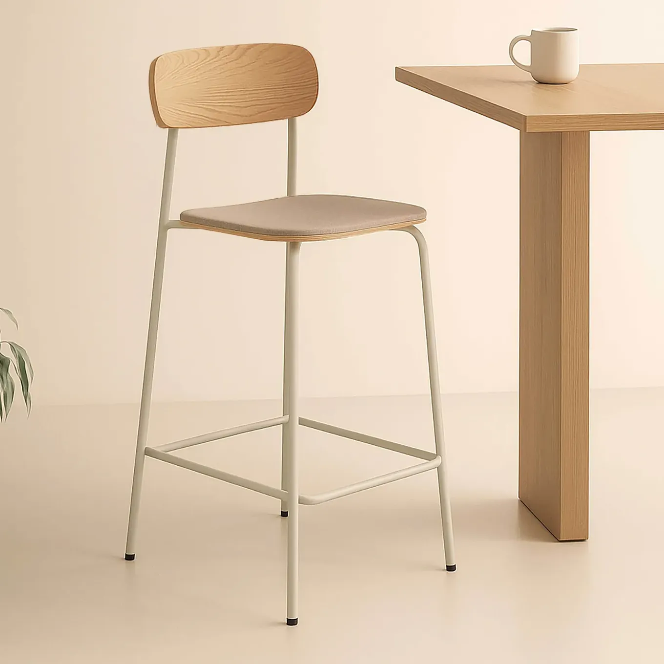 Oviala Lexy Set Van 2 Beige Houten Hoge Stoelen