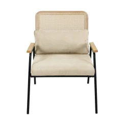 Oviala Relaxfauteuil In Staal Synthetisch Rotan En Stof Miley Ecru