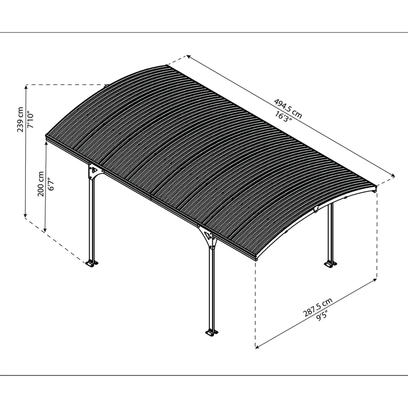 Canopia Palram - | Atlas 495X287 cm Carport Enkel Donkergrijs Zonnegrijs