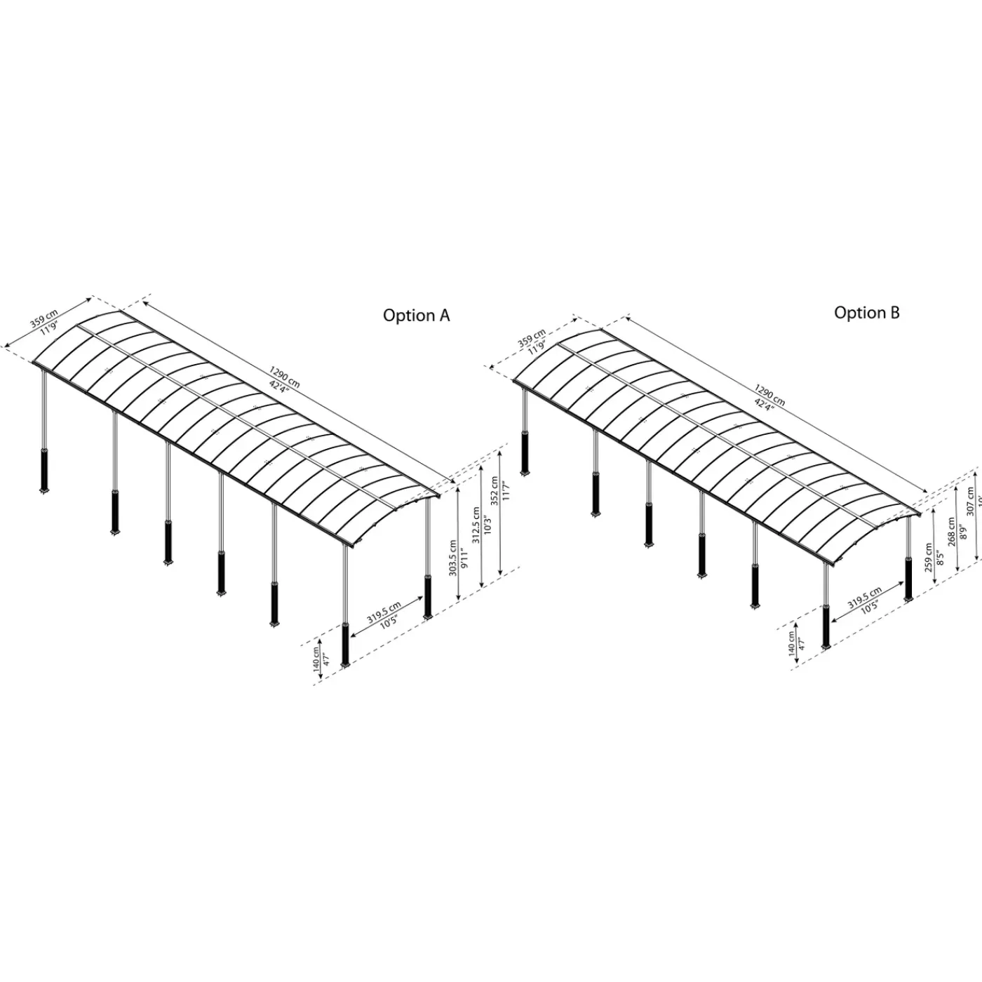 Canopia Palram | - Carport Camper Alpine - Grijs - 1290x359x307cm