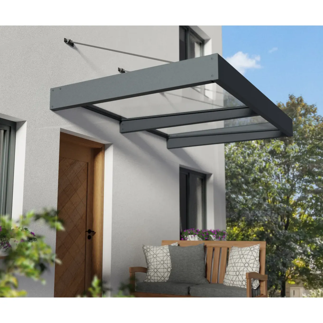 Palram | Canopia - Deur en Veranda Luifel Sophia XL - Helder 192x140x67cm