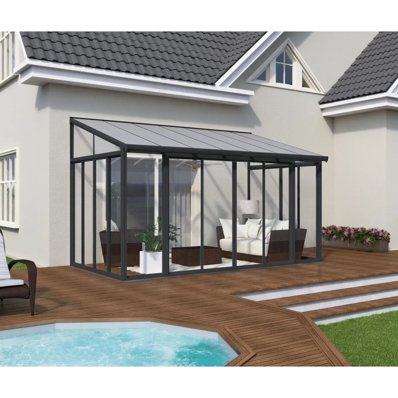 Palram - Canopia Serre, Veranda en Solarium SanRemo - Helder - Donkergrijs - 425x294cm