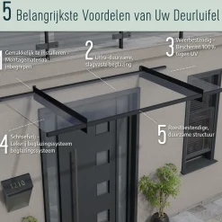Canopia Palram | - Veranda- en deurluifel Lily - Helder - Zwart - 70x88x421cm