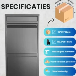 ParcelXL ® - Pakketbrievenbus - Pakketbox - Vrijstaand - Brievenbus Hangend - Antraciet - XXL - Post