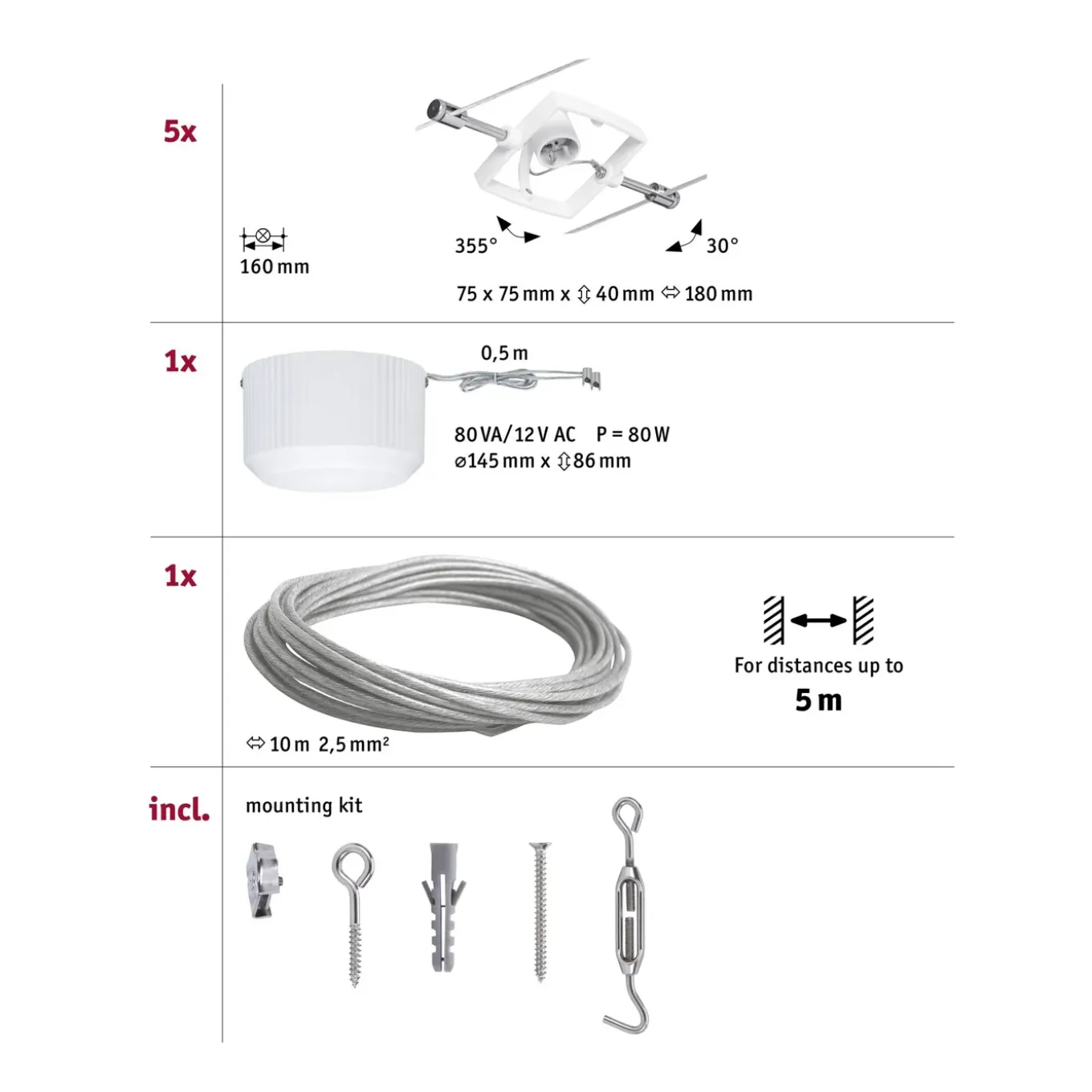 Paulmann Kabelsysteem Set Mac II - Wit - GU5.3 - Metaal - max. 5x10W