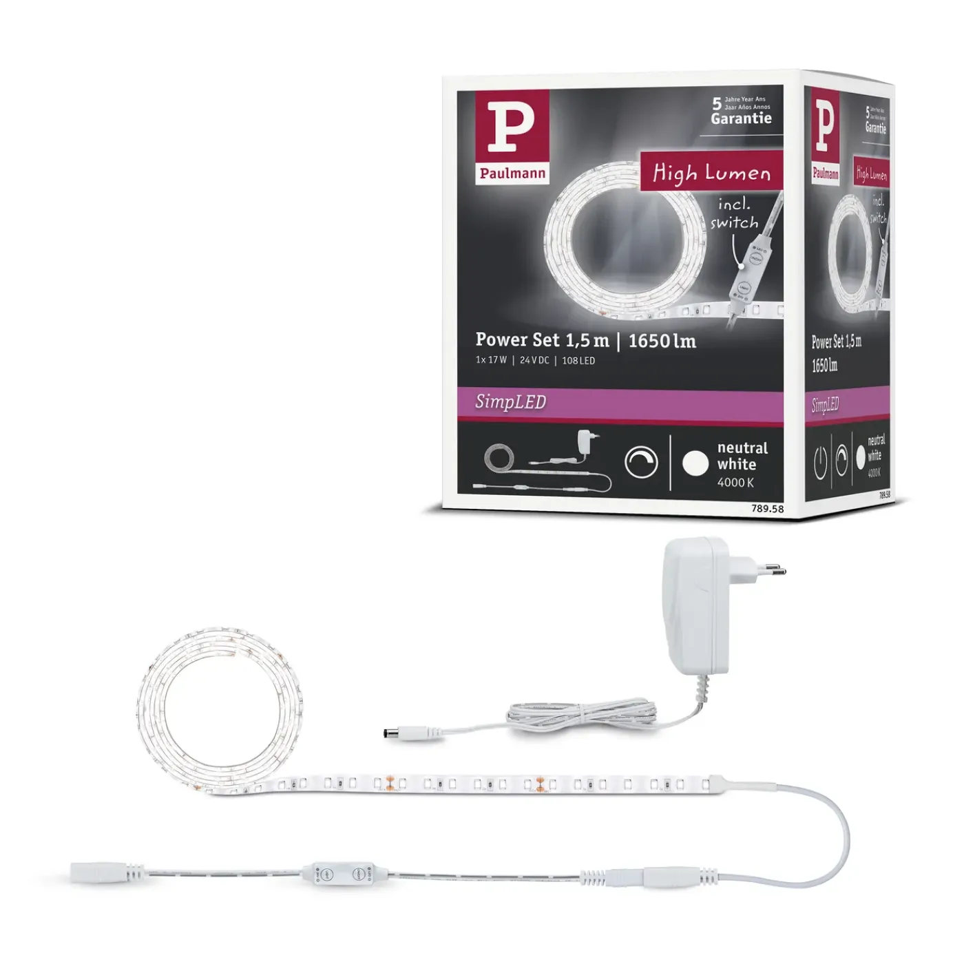 Paulmann ledstrip Function SimpLED 1,5m neutraal wit dimbaar schakelbaar 17W
