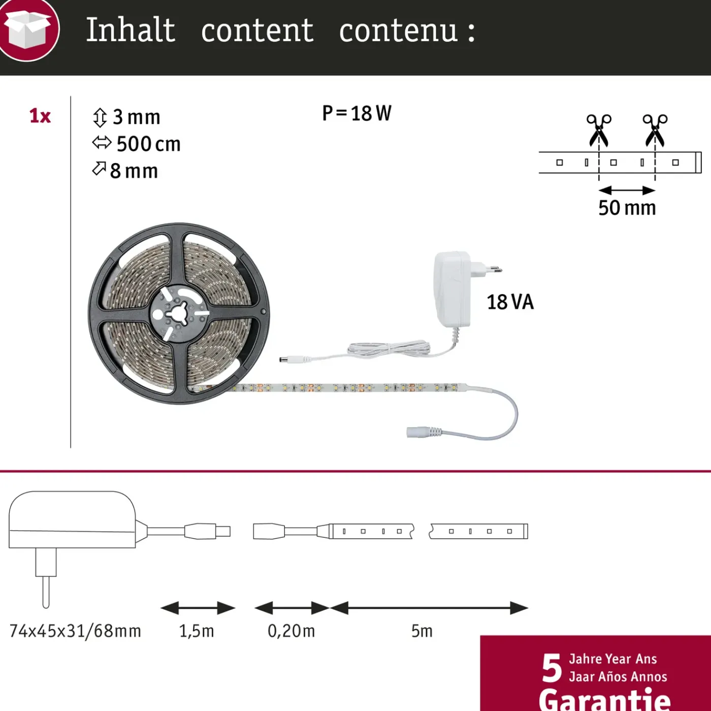 Paulmann ledstrip SimpLED 5m warmwit 17W