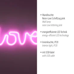 Paul Neuhaus Neon Lamp Neon Love - Roze - 6,5W - 34,3x12,5cm