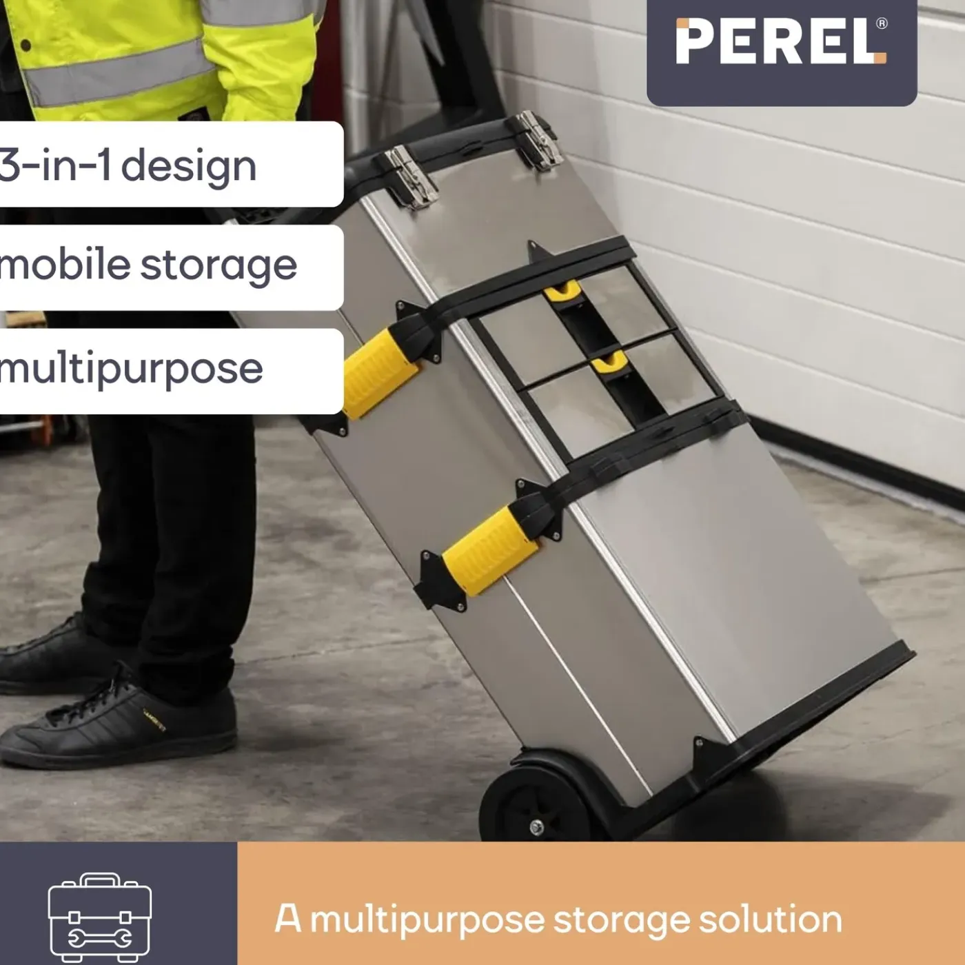 Perel Gereedschapswagen 3-in-1, 57 X 35 X 83 Cm, Grijs, Polypropyleen