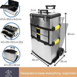 Perel Gereedschapswagen 3-in-1, 57 X 35 X 83 Cm, Grijs, Polypropyleen